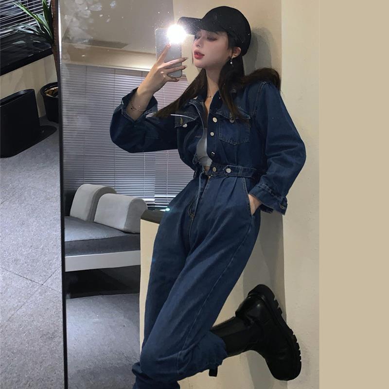 Áo liền quần nữ vải denim thiết kế mới thời trang xuân thu 2021 | BigBuy360 - bigbuy360.vn