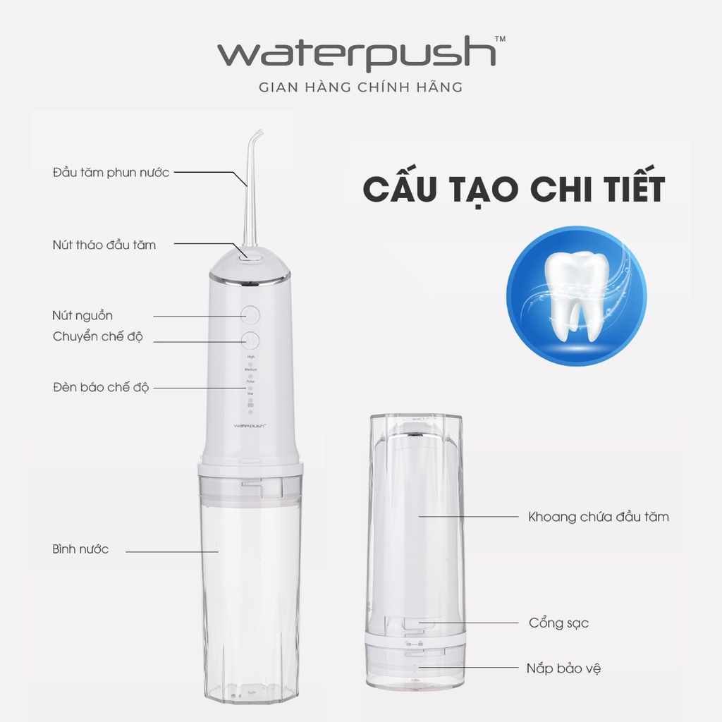 Máy tăm nước du lịch cao cấp WaterPush 1904 -Bình nước lớn - Siêu nhỏ gọn - 1 đổi 1 trong 12 tháng