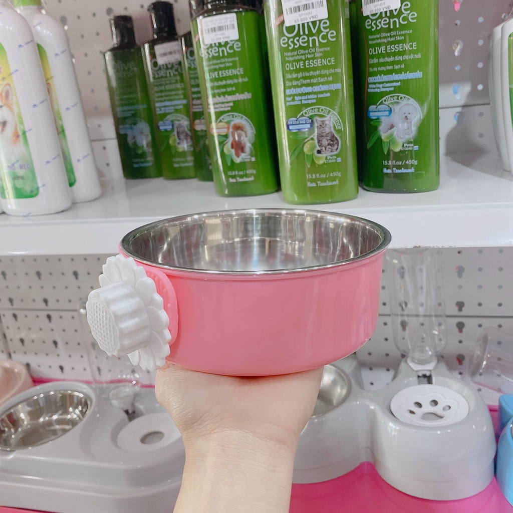 (loại xịn) BÁT ĂN GẮN CHUỒNG inox cho chó mèo thú cưng