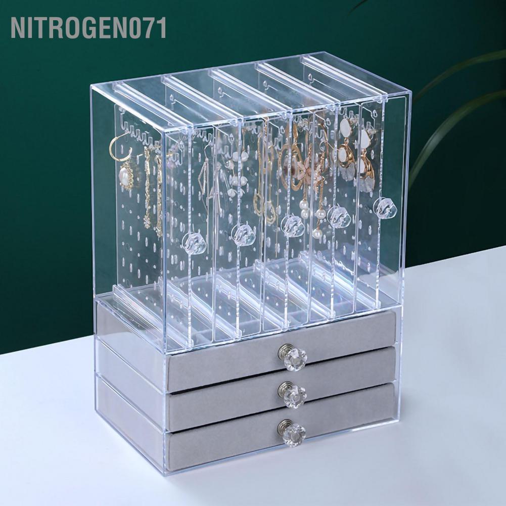 Nitrogen071 Hanging Jewelry Organizer Box Clear Display Stand with Drawers for Earring Rings Necklace