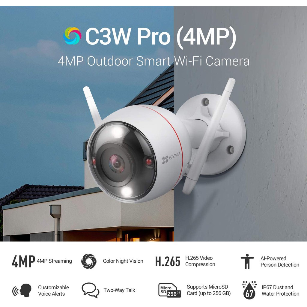 Camera IP Wifi 2MP, 4MP EZVIZ C3W Pro báo động, màu ban đêm - Hàng chính hãng