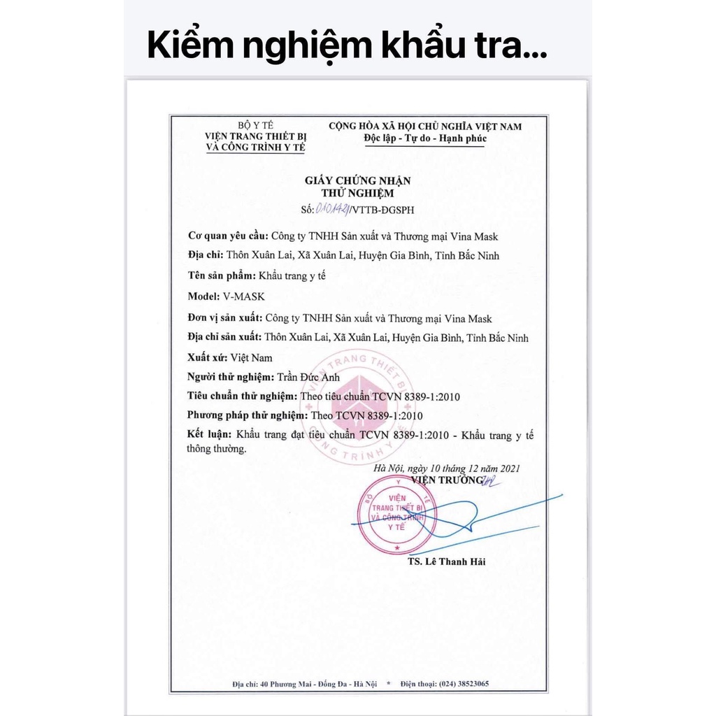 Khẩu trang y tế KF94 Vina Mask dành cho người lớn, túi khẩu trang 10 chiếc