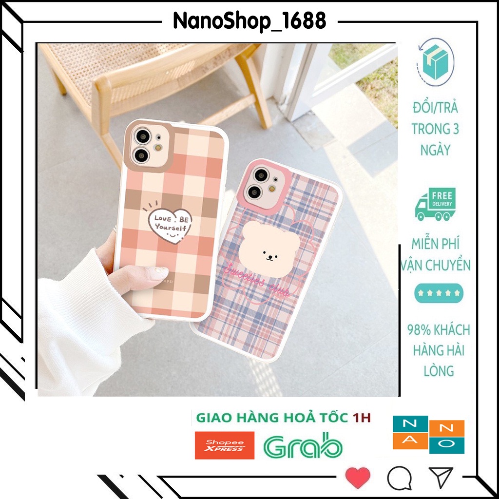 Ốp Lưng Iphone Cạnh Vuông, Bảo Vệ Camera In hình Gấu,Tim ip 7Plus,8Plus,x,xs,xsmax,11,11promax,12,12promax,13,13promax