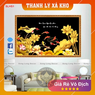 Tranh Dán Tường Hoa Sen Cá - SLHS1-Tranh 3d Thư Pháp - Song Long Decor