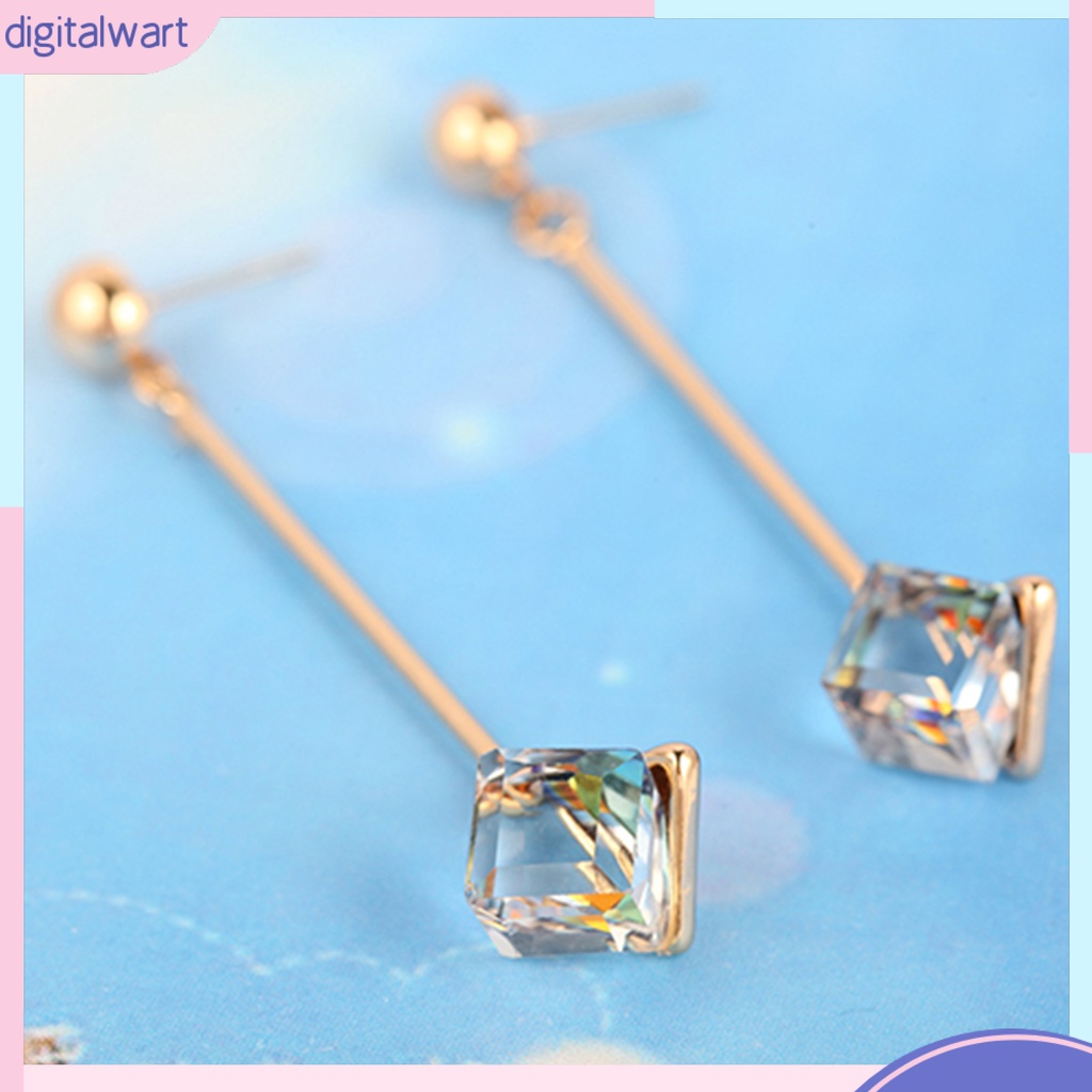 Cặp khuyên tai dài thiết kế đá quý nhân tạo khối vuông sang trọng cá tính dành cho nữ