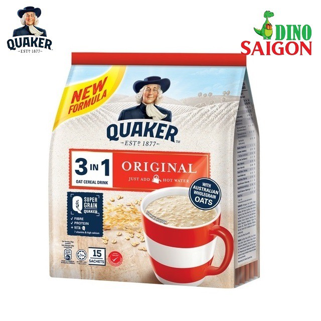 Bộ 3 gói Thức Uống Ngũ Cốc Yến Mạch Quaker 3in1 Mix 3 Vị Dâu Berry, Chocolate và Truyền thống