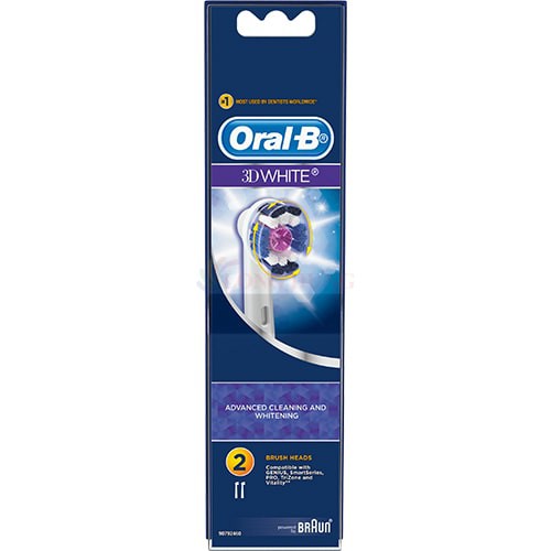 Đầu bàn chải thay thế bàn chải điện Oral-B 3D White (Set 2 cái) - Hàng nhập khẩu