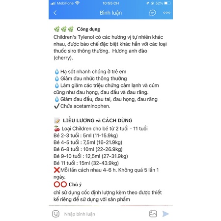 si rô Tylênôl cho bé (cam kết chính hãng mỹ có bill)