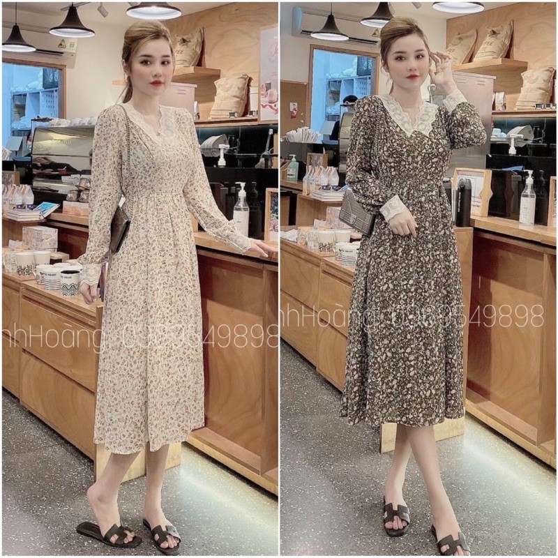 ĐẦM MIDI HOA VIỀN REN VINTAGE( KÈM ẢNH THẬT)