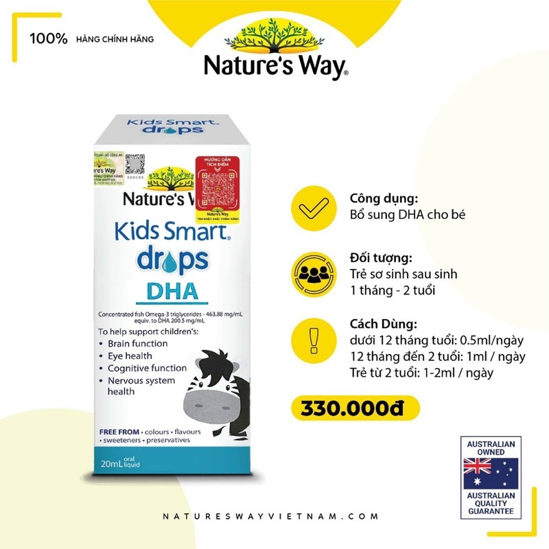 Bộ 3 siro uống Nature’s Way Kids Smart Drops, Infant Drops Bổ sung Vitamin, Phát triển não bộ cho bé
