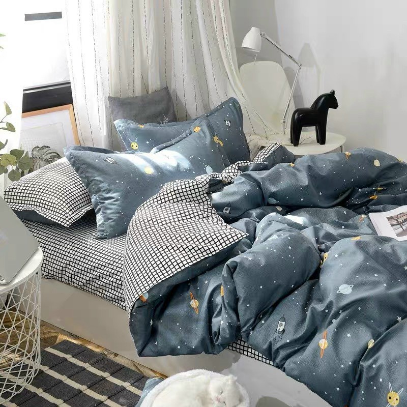 Bộ Chăn Ga Gối Phong Cách Hàn Quốc - Vũ Trụ ( KHÔNG KÈM RUỘT )