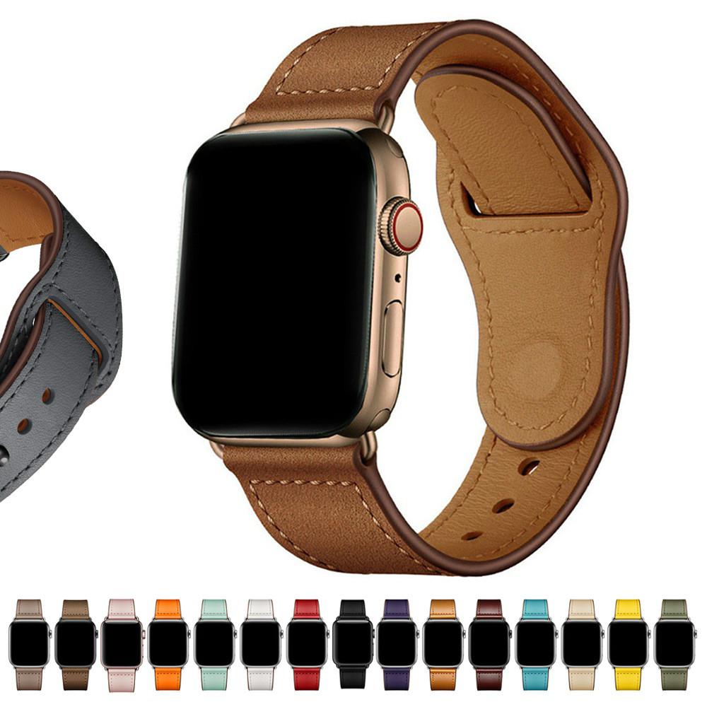 Dây đeo bằng da cho đồng hồ A-pple Watch dòng 7 6 5 4 3 2 Se