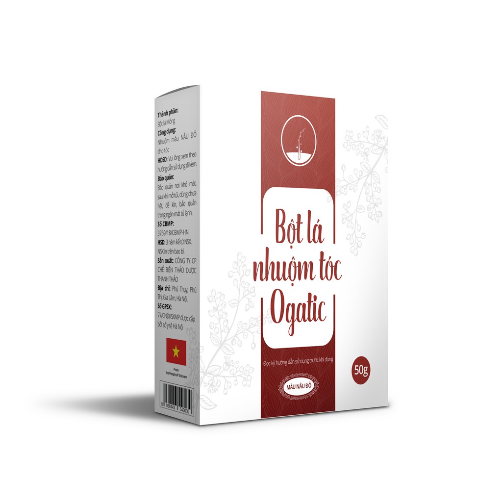 Bột lá nhuộm tóc Ogatic 50gr màu đen, nâu, xanh đen, nâu đỏ, an toàn không hóa chất | BigBuy360 - bigbuy360.vn