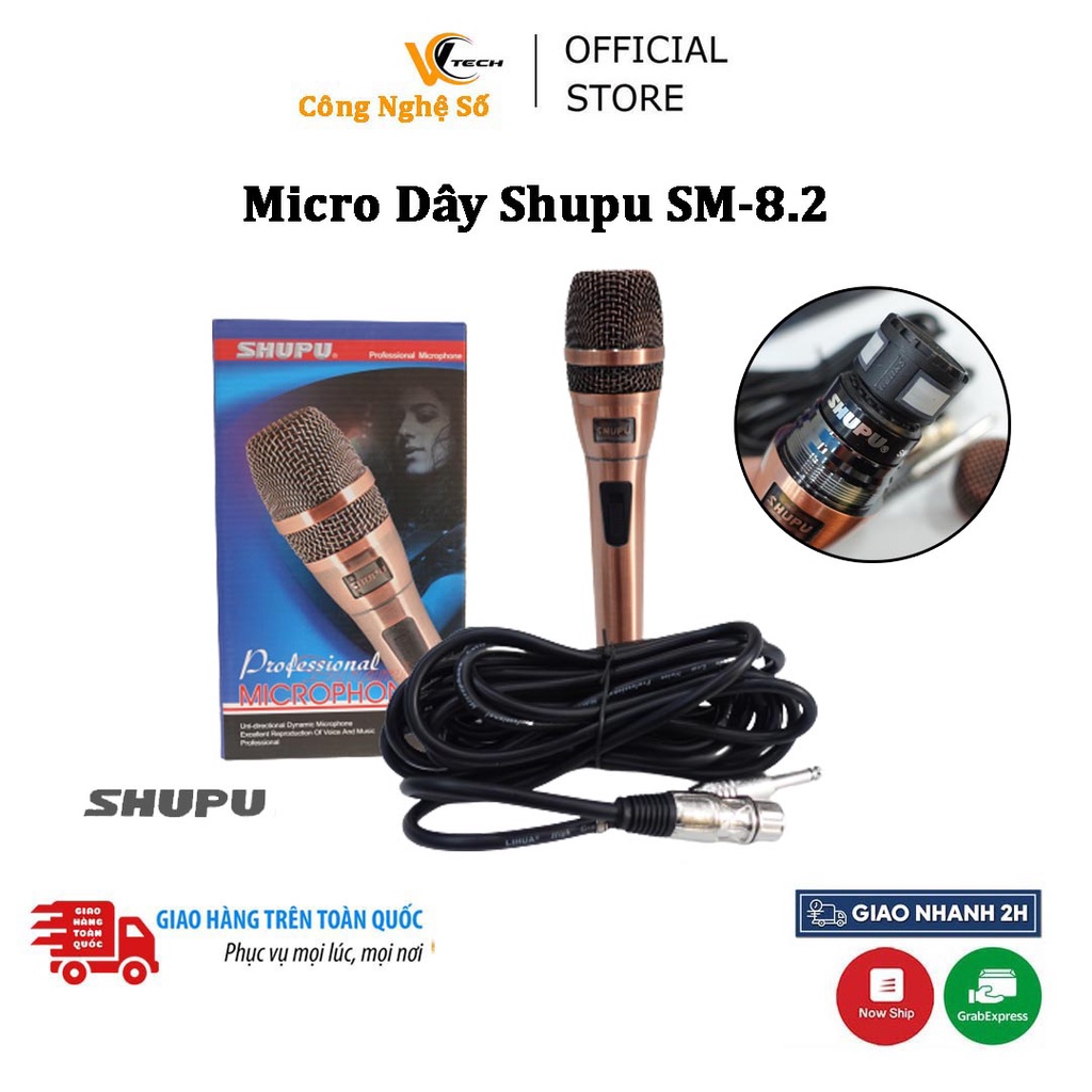 Micro Dây Karaoke Shupu SM-8.2 - Micro Chất Xịn, vỏ mạ đồng, Dây dài 6m - Chất âm trầm ấm, Bảo hành 6 tháng