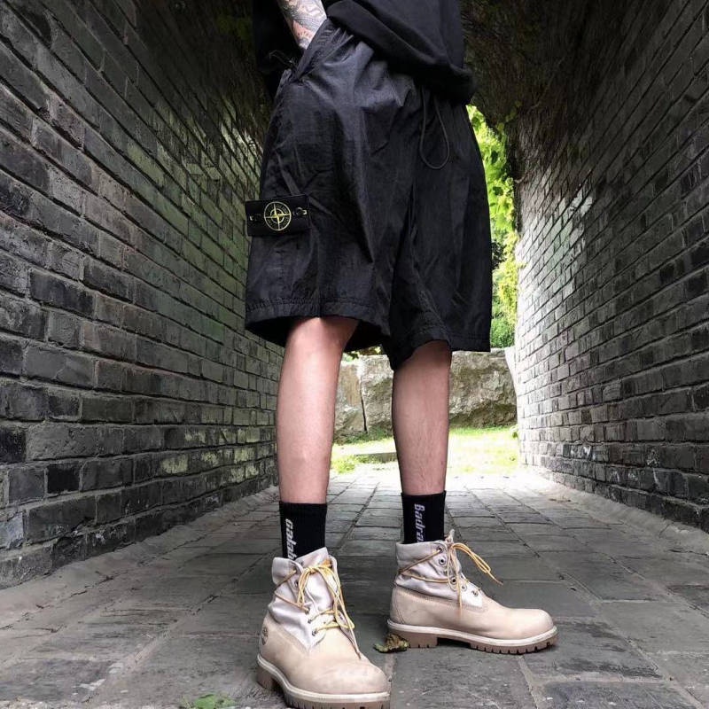 Quần short ống rộng vải nylon nhanh khô họa tiết logo Stone Island thời trang cho nam