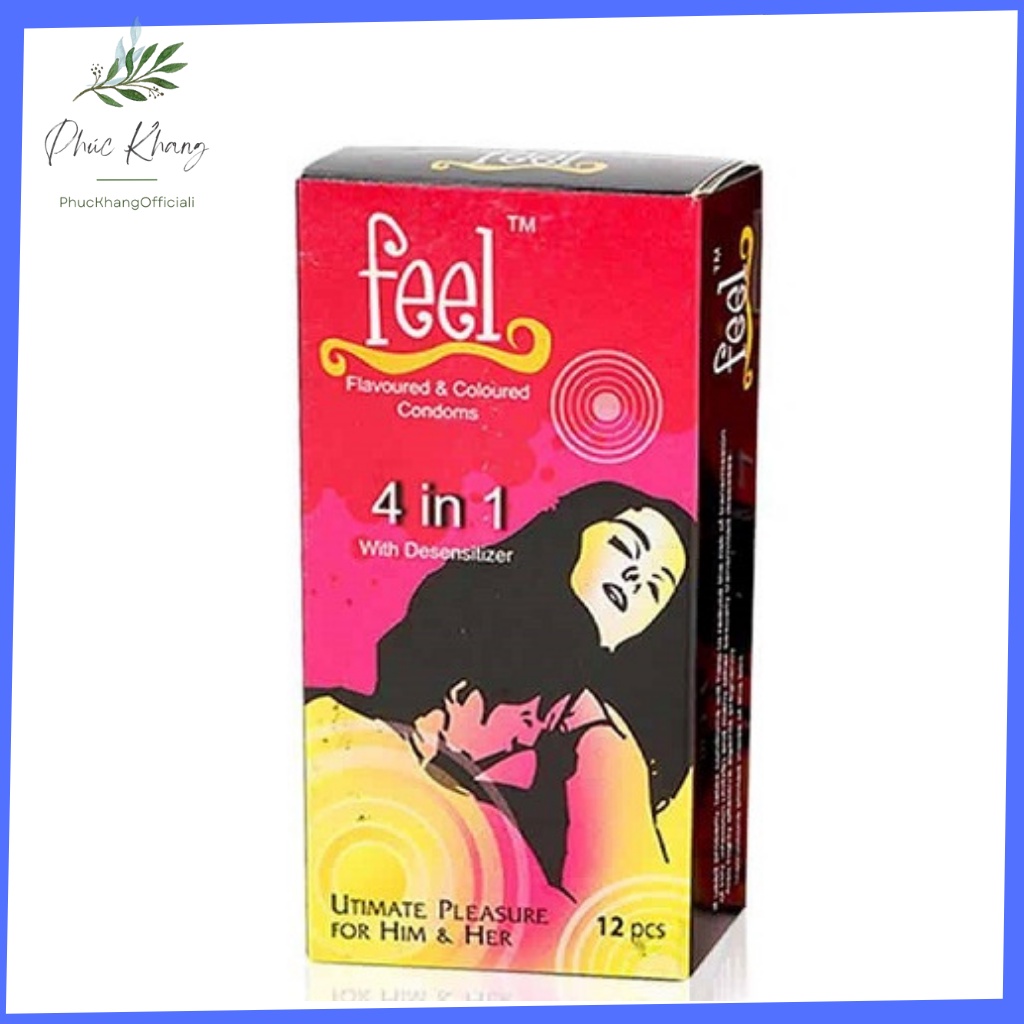 Bao cao su Feel hộp 12 cái có gai, gân, nút thắt và hỗ trợ kéo dài thời gian