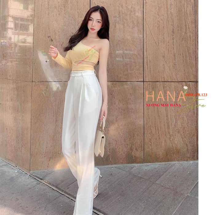 Quần ống rộng công sở nữ dài xếp ly có túi khóa - Màu Đen Trắng Be - Cạp có đai lưng cao - Vải mềm - Mặc đi làm học sinh | BigBuy360 - bigbuy360.vn