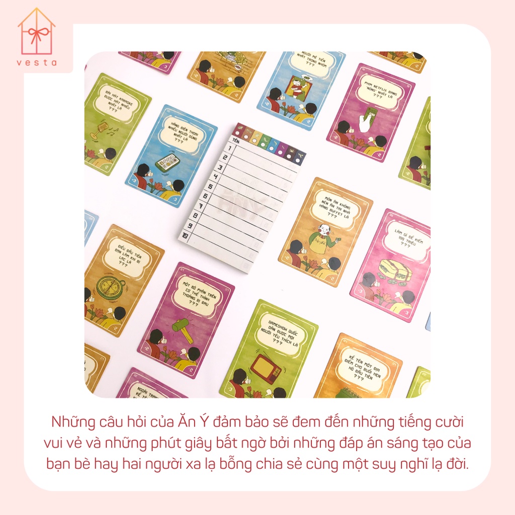 Bộ board game Ăn Ý, bộ trò chơi thẻ bài chủ đề văn hoá Việt Nam đương đại cho hội nhóm bạn bè và gia đình 4-8 người