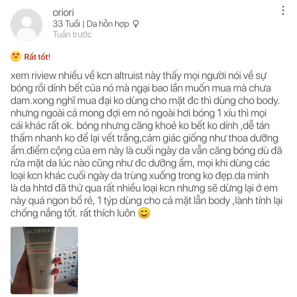 Kem chống nắng cho da nhạy cảm Altruist Dermatologist Sunscreen-OTOKE