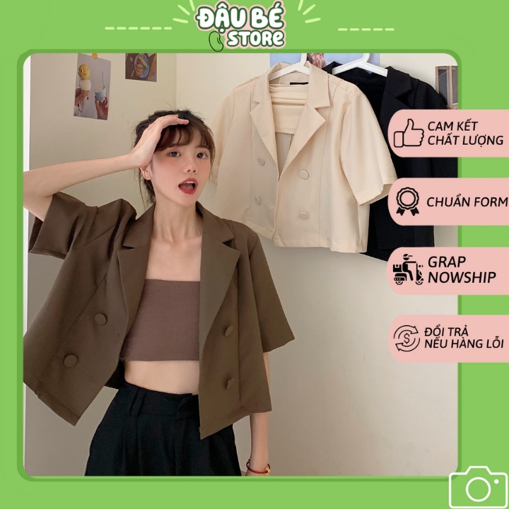 Áo Blazer Croptop Ngắn Tay Dáng Suông - Vest Màu Trơn Kèm Yếm Dáng Rộng Chất Mát  - Daube - A027