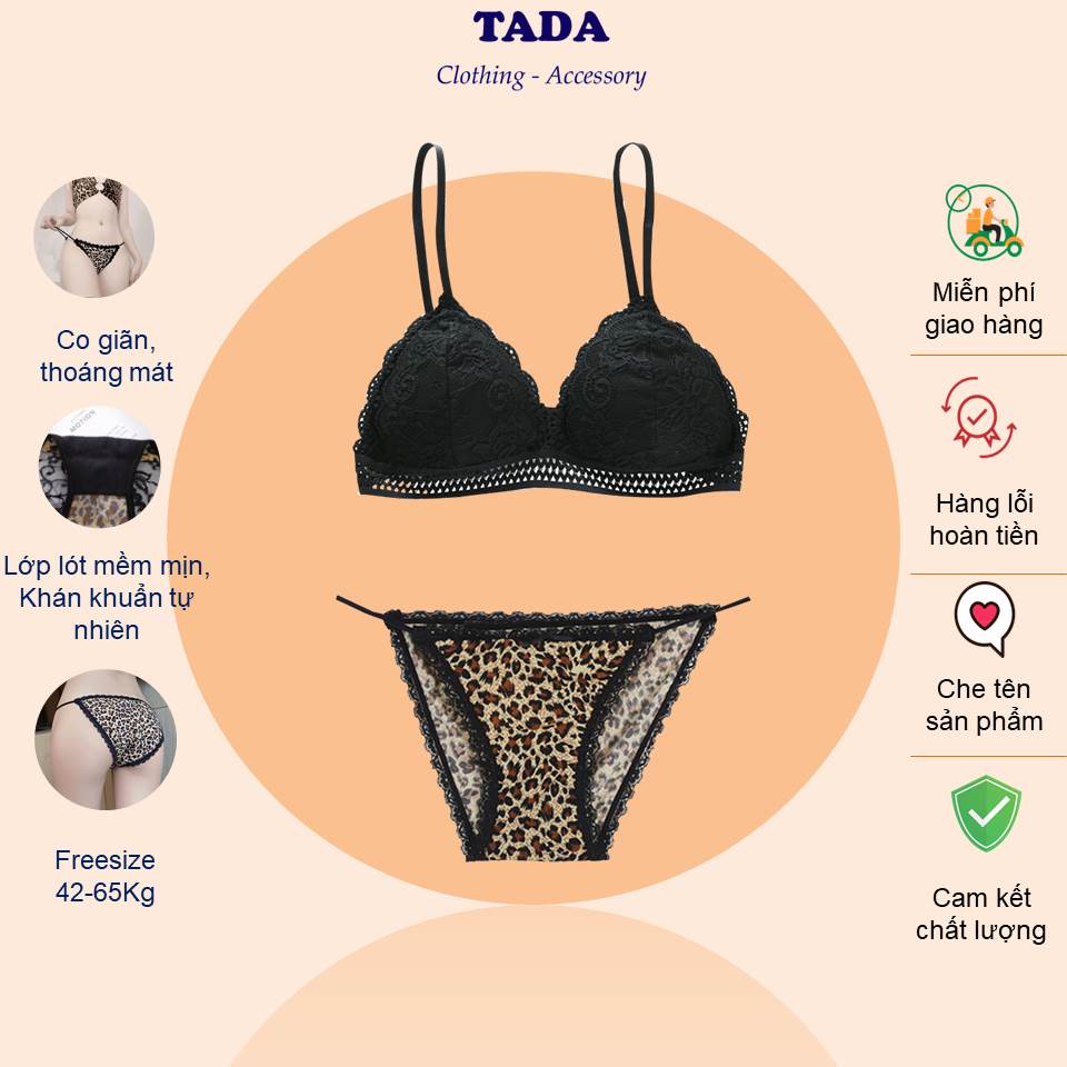 Bộ đồ lót nữ cao cấp sexy gợi cảm, áo ngực nữ ren, quần lót nữ sexy da báo Tada