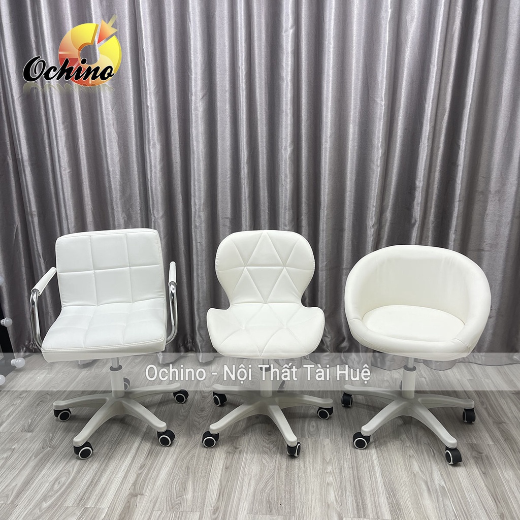 Ghế Trang Điểm Xoay, Ghế Làm Việc, Ghế Tựa Trắng Bánh Xe Chân Nhựa Trắng Siêu Sang Chảnh
