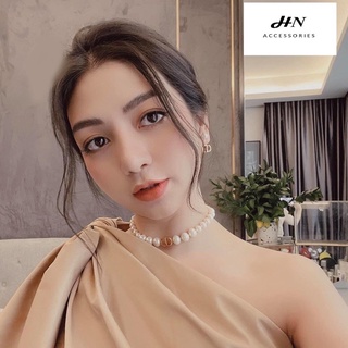 vòng cổ hạt trai đính chữ cd thời trang