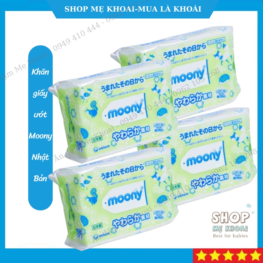 Khăn giấy ướt, Giấy Ướt Mini cho bé Moony Nội Địa Nhật Bản Bịch 80 Tờ - Shop Mẹ Khoai