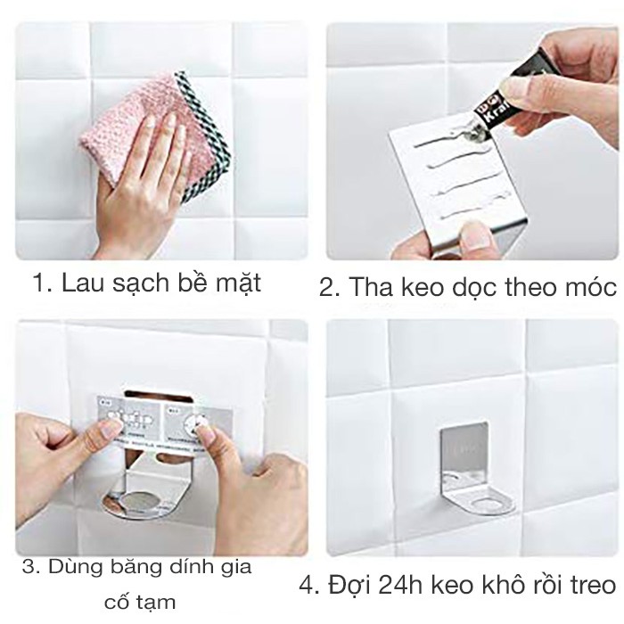 Bộ 2 móc treo cổ chai dầu gội, nước rửa tay HOBBY Home Decor MTDG Inox 304 dán tường gạch men - có sẵn keo dán