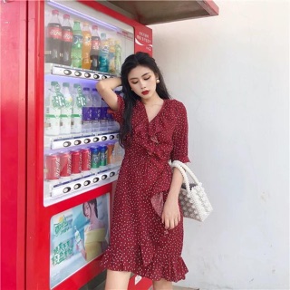 Đầm cổ v nhún bèo