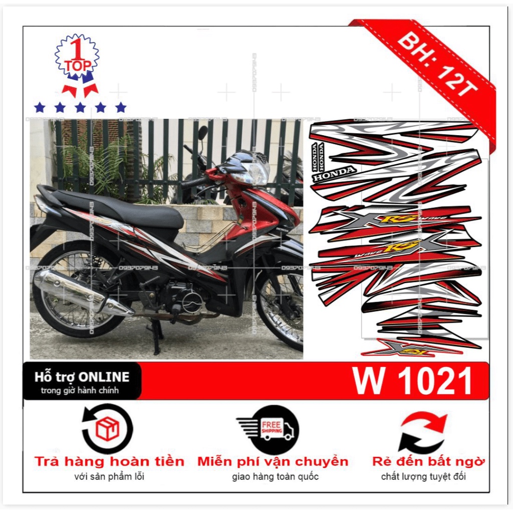 ( Quí khách vui lòng mang ra tiệm cho thợ dán ) Tem wave rsx 2010 mẫu zin đỏ đen