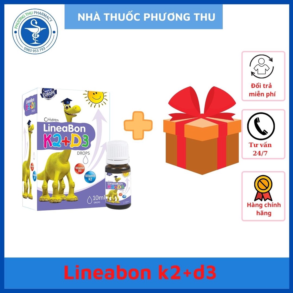 LineaBon K2 D3 bổ sung K2 D3 cho bé giúp hấp thu canxi, bổ sung canxi cho trẻ, quà tặng kèm cho mẹ và bé
