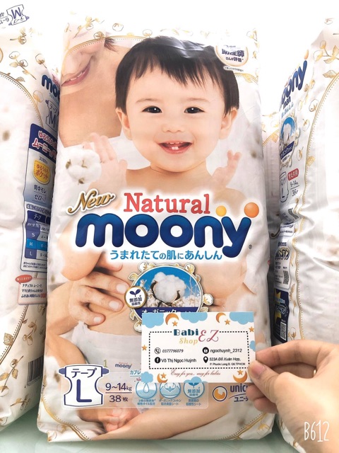 Tã quần/dán MOONY NATURAL nội địa Nhật NB63/S58/M46/L38/L36/XL32