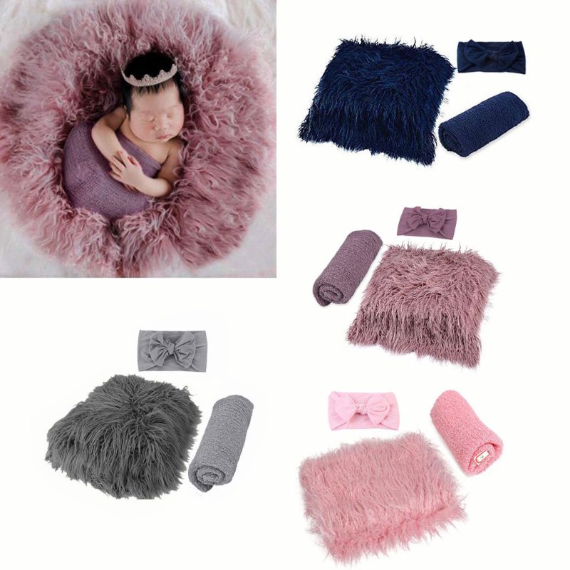Bộ Chăn Quấn Và Băng Đô Làm Phụ Kiện Chụp Ảnh Dành Cho Bé Sơ Sinh
