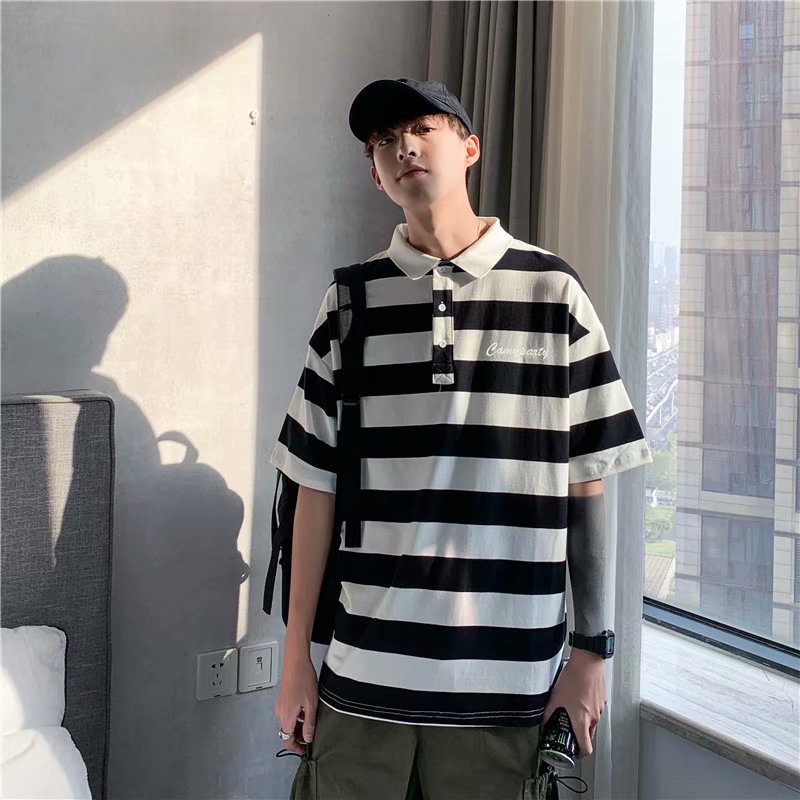 Áo Thun Polo Nam Ngắn Tay Họa Tiết Sọc Ngang Thời Trang Dành Cho Nam Hàn Quốc  Fashion Unisex Áo Mùa Hè Nam Bigsize Sọc Áo Thun Có Có