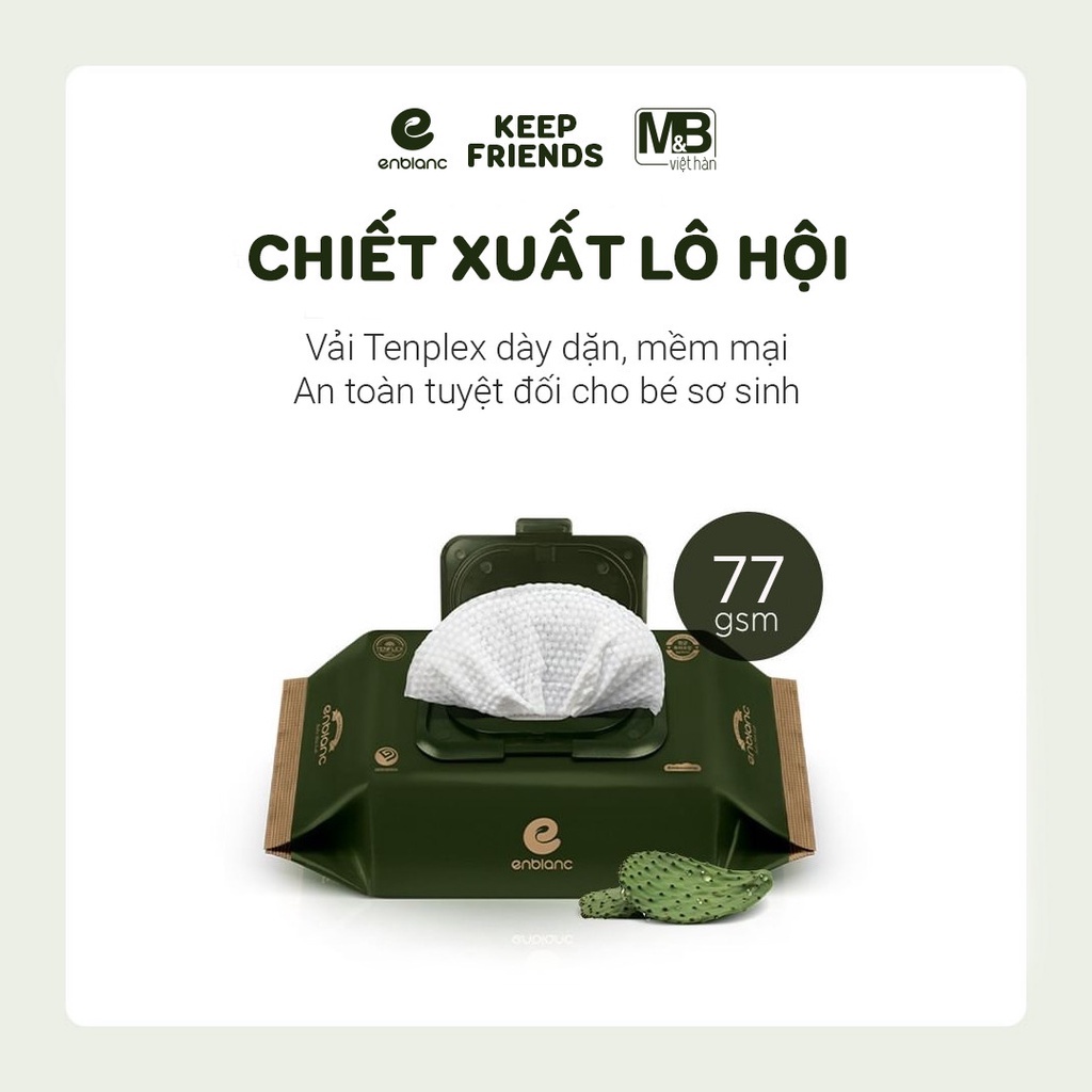 Khăn Giấy Ướt Cao Cấp Hàn Quốc Kháng Khuẩn An Toàn Dịu Nhẹ Cho Bé Enblanc Khaki 68 Tờ