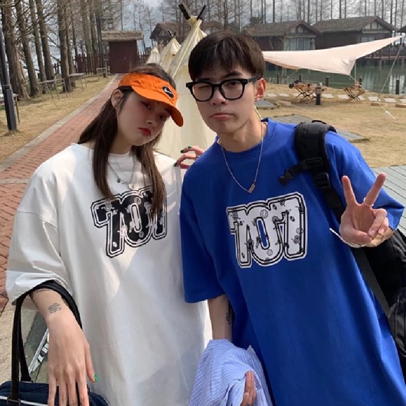 Áo Thun Dáng Rộng In Chữ Phong Cách Hàn Quốc Thời Trang Mùa Hè Cho Nam Và Nữ size M-5XL