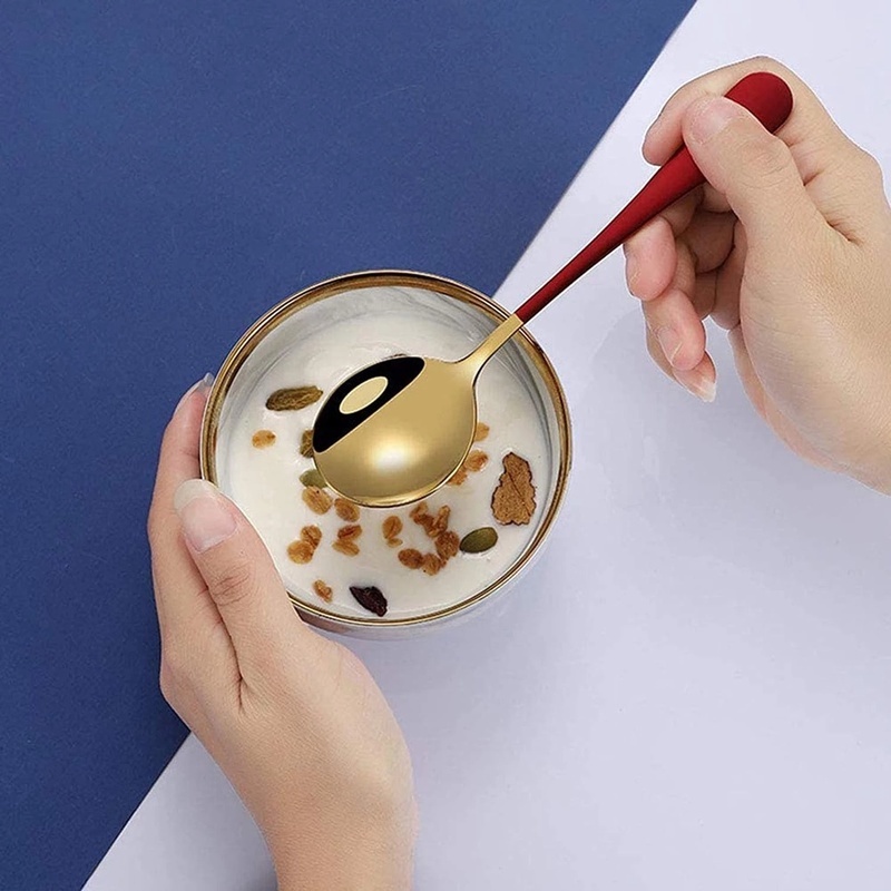 Muỗng Múc Kem/Bánh Kem/Món Tráng Miệng Đầu Tròn Bằng Thép Không Gỉ Nhiều Màu