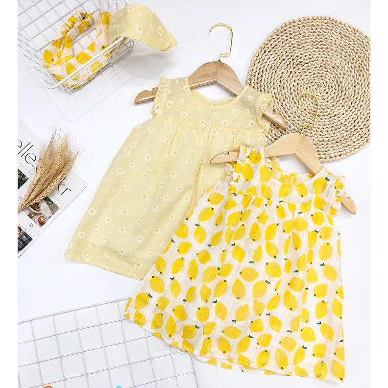 ❁◄❇Váy babydoll họa tiết quả chanh kèm turban cho bé của COCANDY mã G604