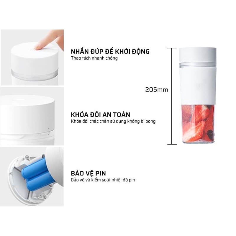 [Mã ELHA22 giảm 5% đơn 300K] Máy xay cầm tay Xiaomi - máy xay sinh tố di động Xiaomi mijia MJZZB01PL, Pin 1300mAh