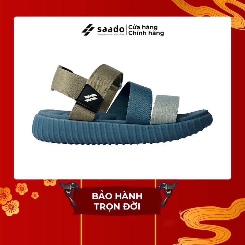 Dép sandal nam nữ SAADO xanh phối xám đi học, đi chơi