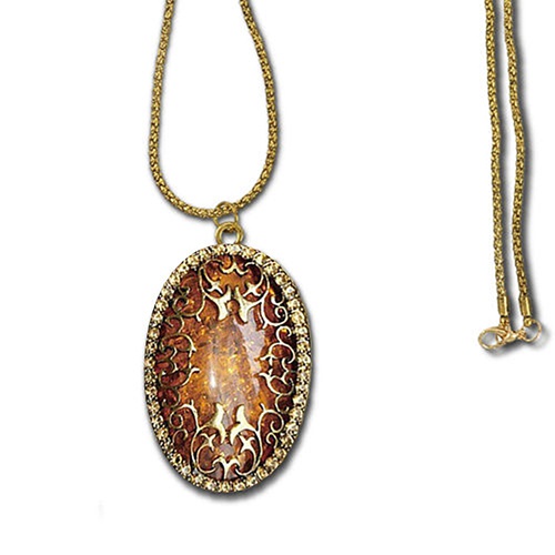 Dây chuyền hợp kim nhôm đính đá hổ phách Vintage