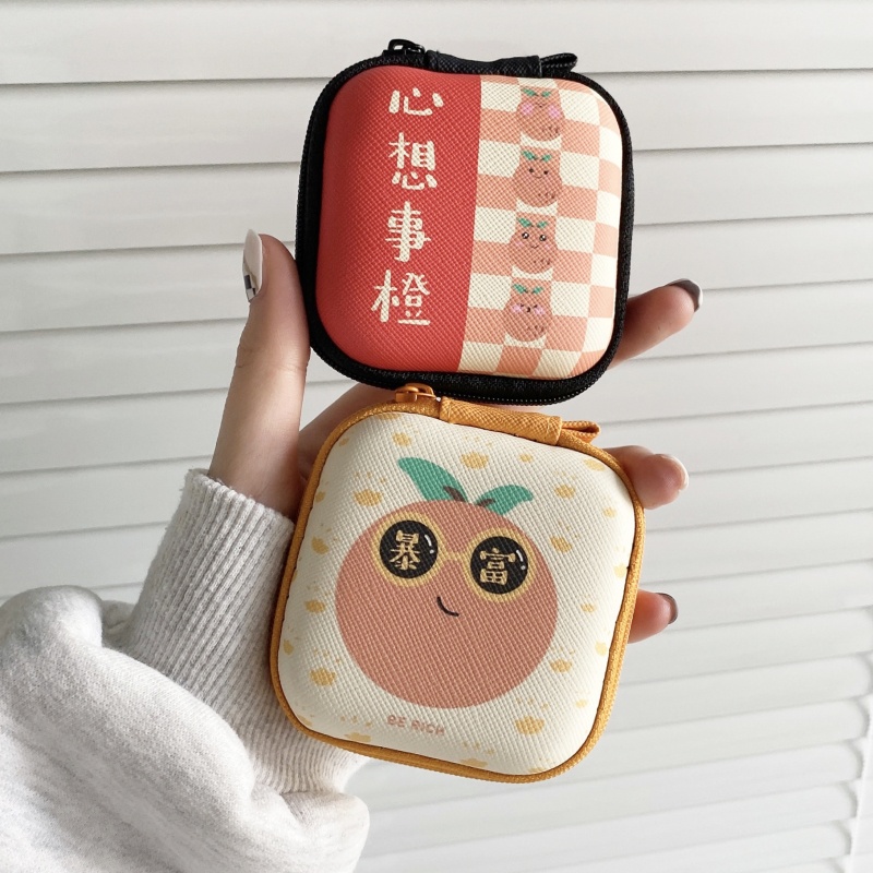 Túi Đựng Tiền Xu / Tai Nghe Không Dây Hình Vuông 7.5X7.5Cm Hai Mặt Biểu Tượng Dễ Thương Etc. Vòng Treo Tròn