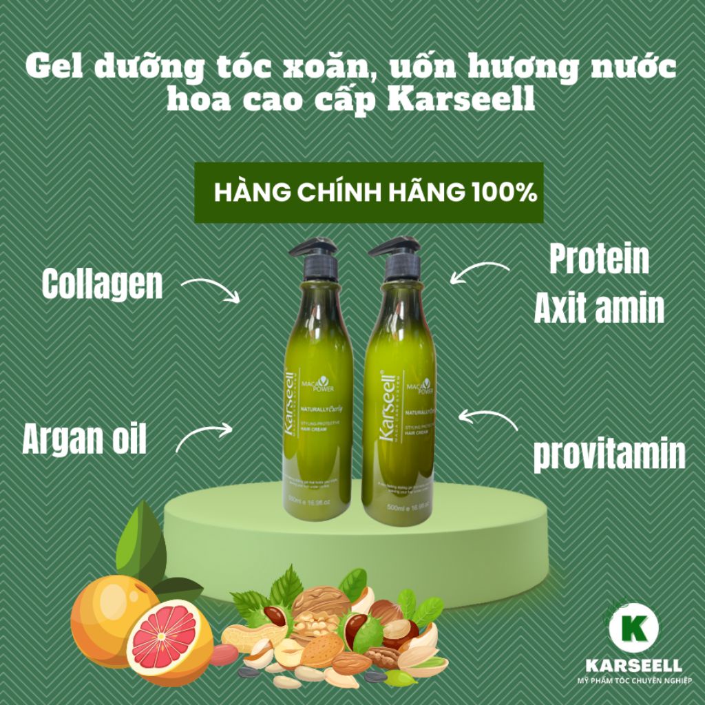 Kem tạo kiểu giữ nếp tóc uốn xoăn sóng xoăn siêu dưỡng ẩm gel bóp tóc uốn xoăn bóng mượt chống rối Karseell Macca 500ml