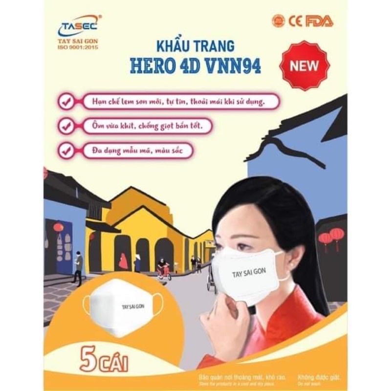 05 khẩu trang Kháng Khuẩn 4 Lớp HERO 4D VNN94 Cao Cấp Tây Sài Gòn.