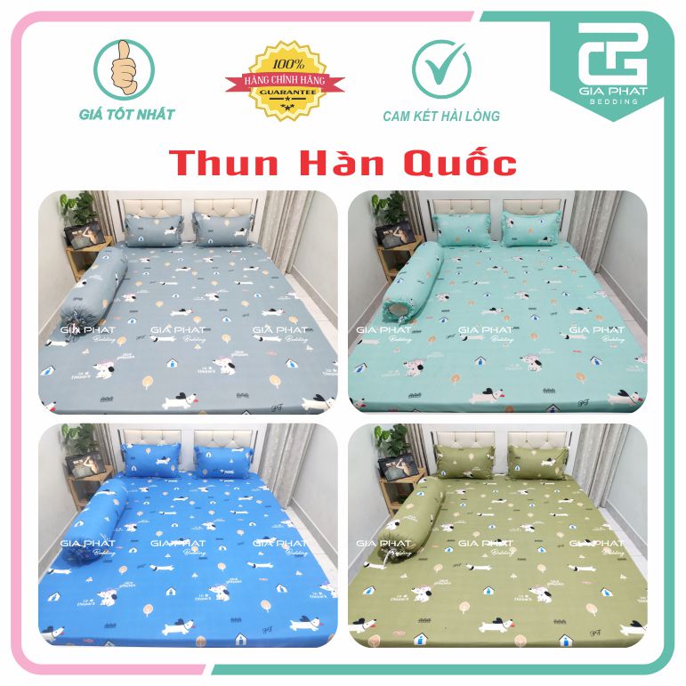 Bộ ga gối Thun Lạnh Hàn Quốc { 4 Món } họa tiết Cún Con ( 1 ga bọc + 2 vỏ gối nằm + 1 vỏ gối ôm ) | BigBuy360 - bigbuy360.vn