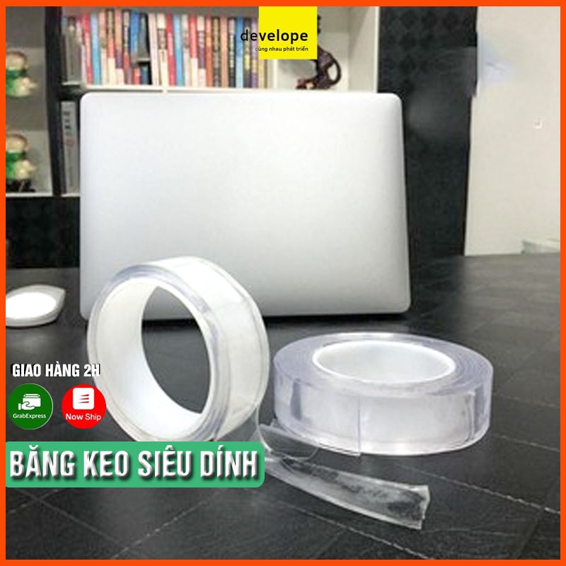 Băng keo 2 mặt đa năng (LOẠI DÀY) trong suốt cuộn 5m - 3m dán trên mọi bề mặt siêu chắc chắn