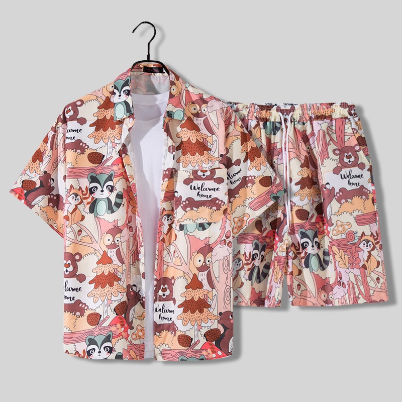 Set đồ đi biển in họa tiết phong cách Hawaii thời trang dành cho nam