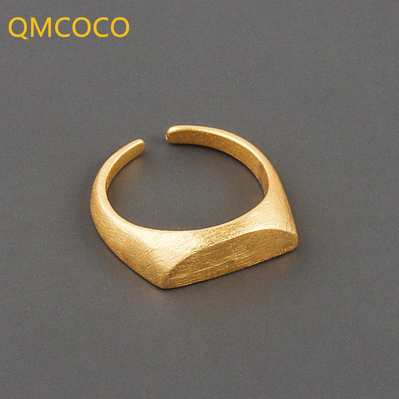 Qmcoco Nhẫn Hở Màu Vàng / Bạc Họa Tiết Hình Học Đơn Giản Phong Cách Hàn Quốc Có Thể Điều Chỉnh Kích Cỡ Cho Nữ