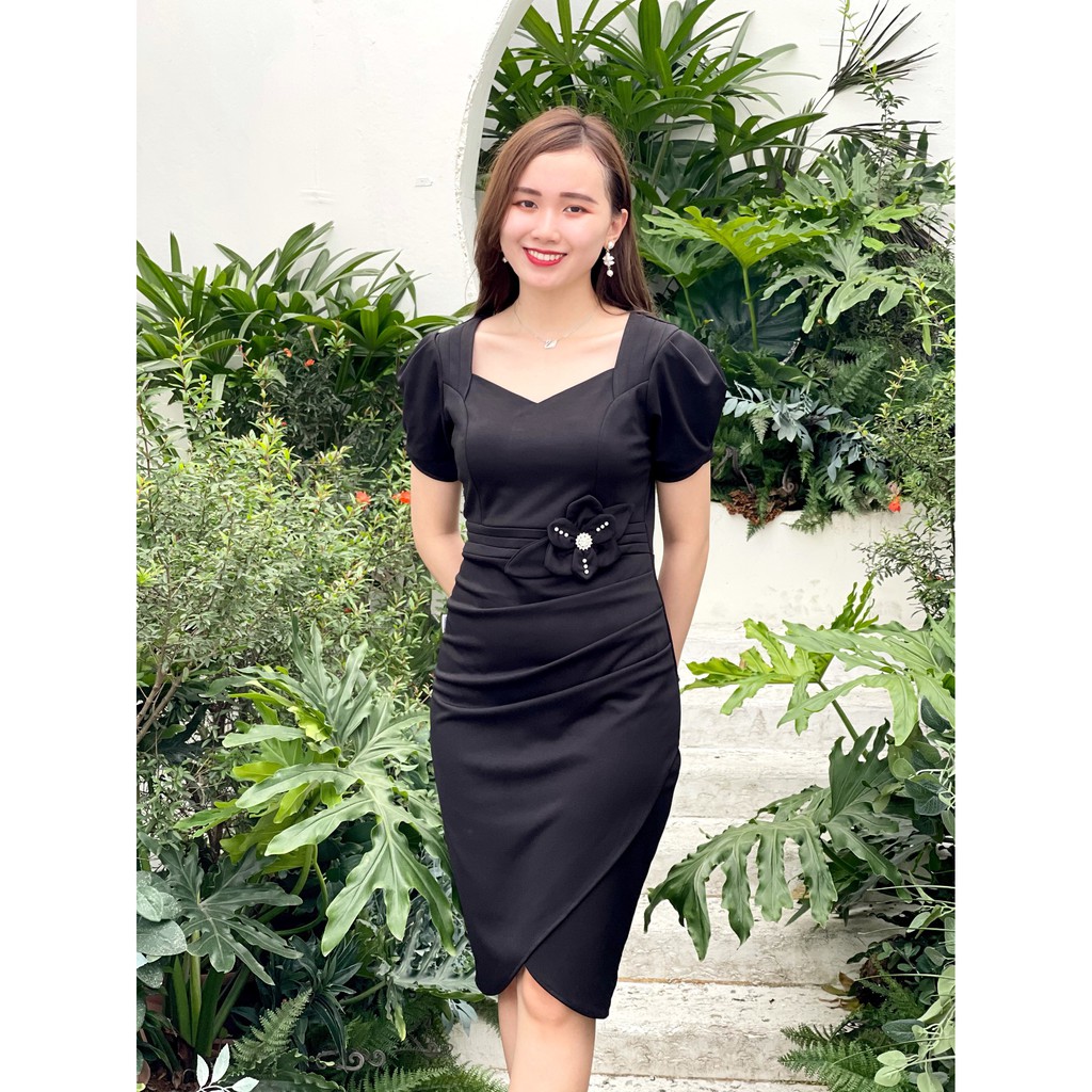 Váy công sở vạt xếp tôn dáng nữ tính Emvy - K58 | BigBuy360 - bigbuy360.vn